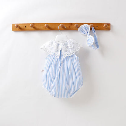 Baby Girl Stripped Pattern Ruffles Collar Onesie