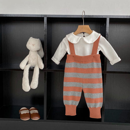 Autumn Newborn Striped Overalls Combo Blouses Sets