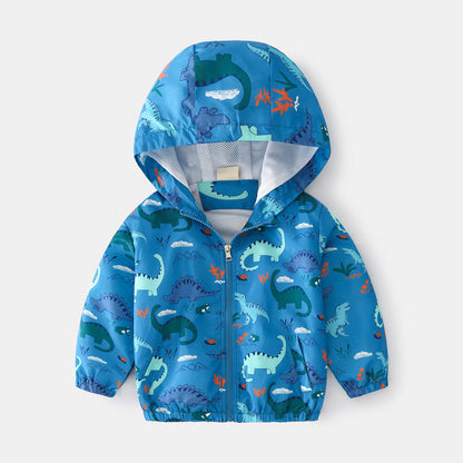 Baby Boy Cartoon Pattern Zipper Front Design Mesh Cloth Jacket Coat