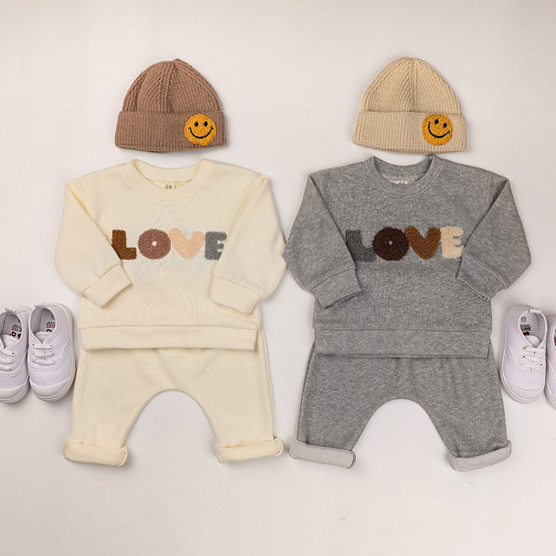 Baby LOVE Graphic Hoodies Combo Pants Kids Valentine’s Day Sets