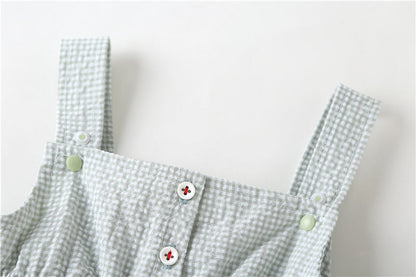 Baby Girl 1pcs Plaid Graphic Strawberries Embroidery Snap Button Jumpsuit & Solid Tee Sets