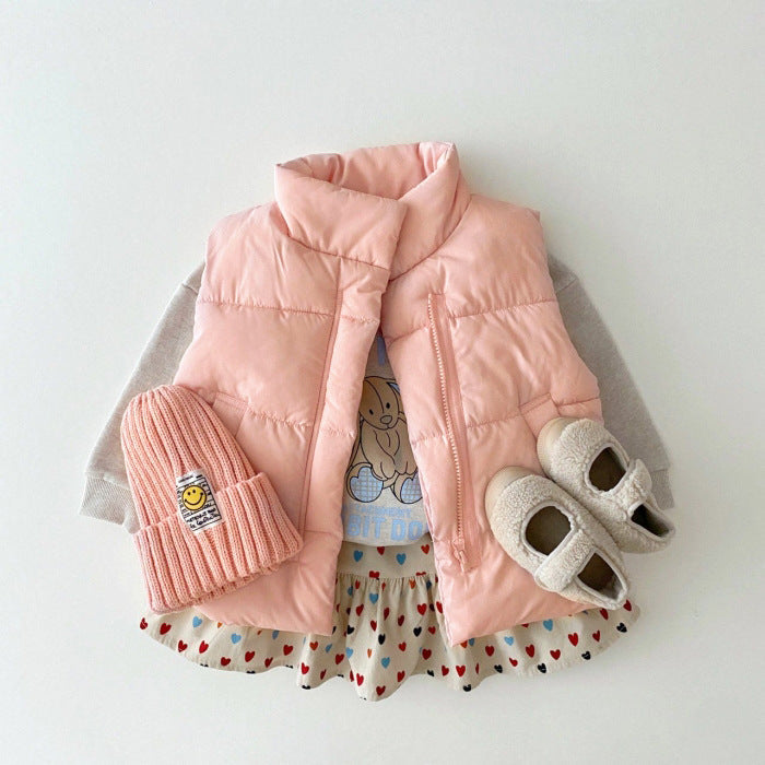 Baby Solid Color Quilted Thickened Vest Coat In Winter