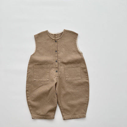 Baby Solid Color Sleeveless Unisex Overall