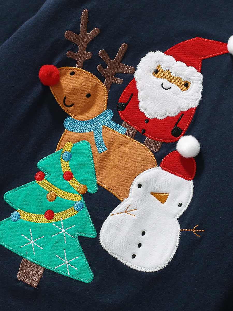 Arrival Autumn Kids’ Christmas Cartoon Santa Claus Pattern Long Sleeves T-Shirt In European And American Style For Summer