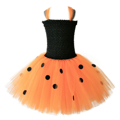 Children’s Halloween Pumpkin Tutu Dress With 3-Pieces Jewelry