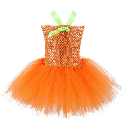 Children’s Halloween Pumpkin Tutu Dress With 3-Pieces Jewelry