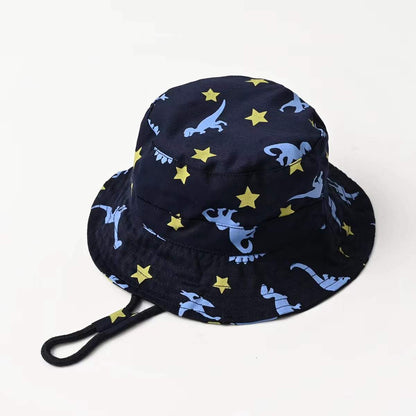 Baby Boy Cartoon Dinosaur Print Pattern Large Brim Bowl Hats Bucket Hats