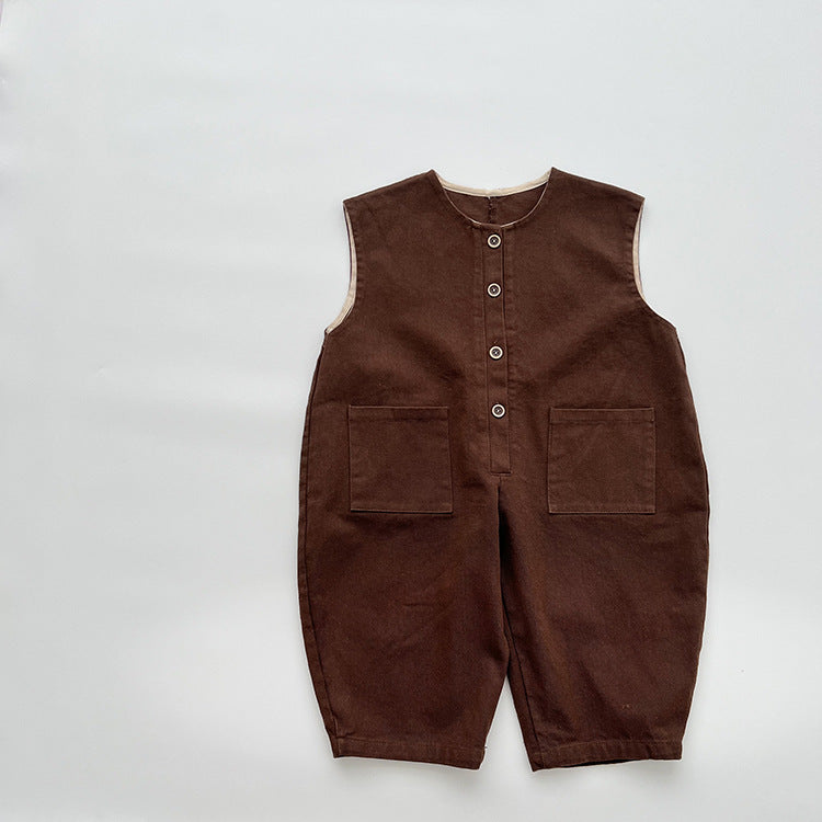 Baby Solid Color Sleeveless Unisex Overall