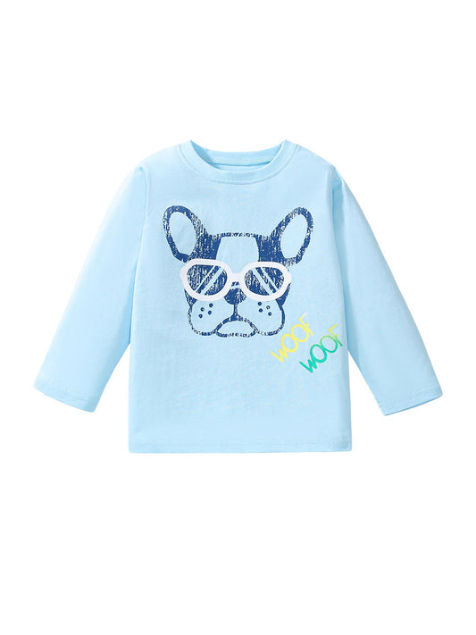 High Quality Autumn Kids’ Long Sleeves Cool Dog Pattern T-Shirt In European And American Style For Summer