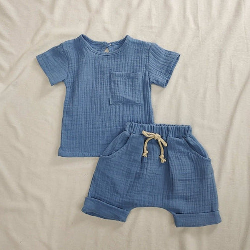 Summer New Arrival Baby Kids Short Sleeves Solid Color T-Shirt And Shorts Casual Clothing Set