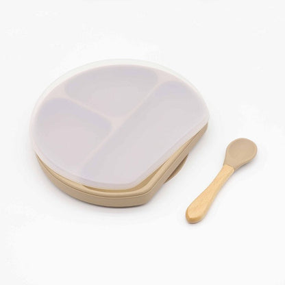 Baby Silicone Compartment Plate With Wooden Spoon