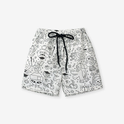 Boys Stylish Doodle Print Casual Shorts