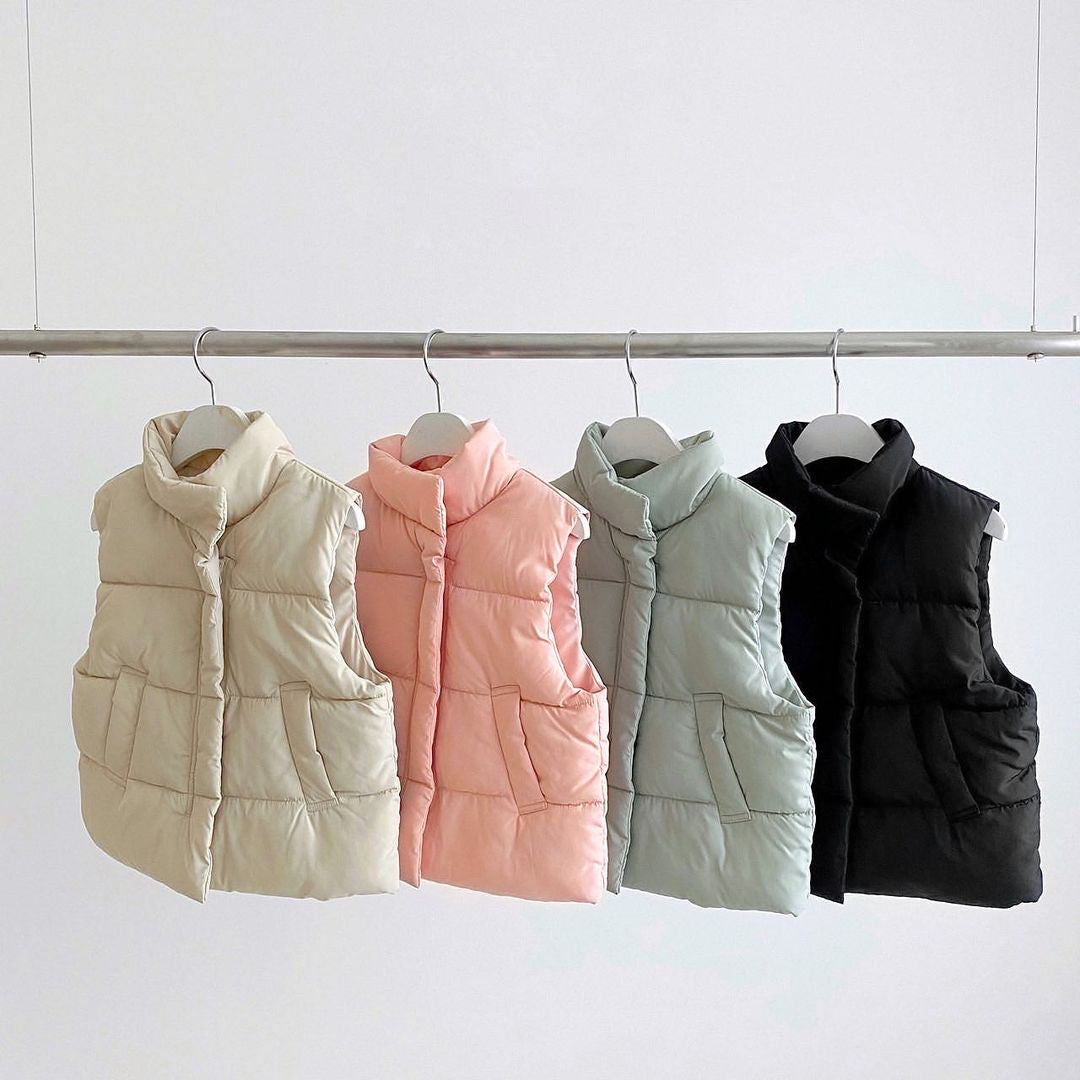 Baby Solid Color Quilted Thickened Vest Coat In Winter