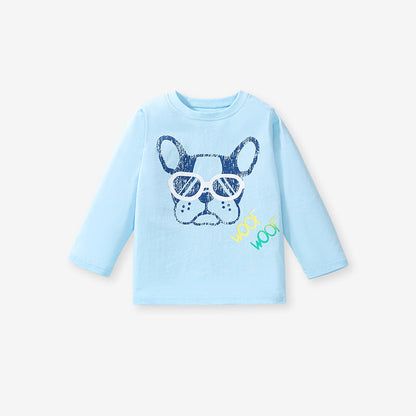 High Quality Autumn Kids’ Long Sleeves Cool Dog Pattern T-Shirt In European And American Style For Summer