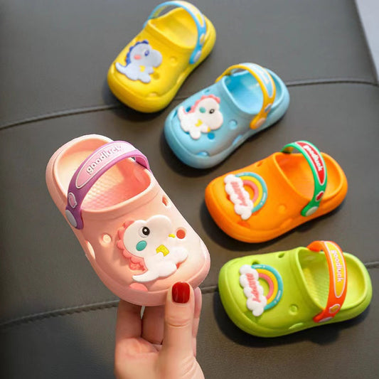 Baby Cartoon Animal & Rainbow Patched Pattern Colorful Soft Bottom Slippers