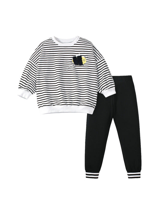 Arrival Spring And Autumn Girls Casual Bee Pattern Long Sleeves Top Striped T-Shirt And Pants Clothing Set