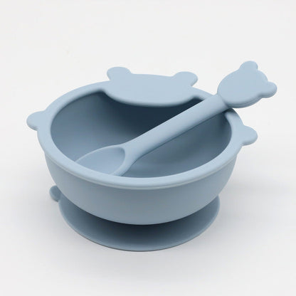 Baby Cartoon Bear Shape Complementary Food Training Silicone Bowl With Spoon Sets