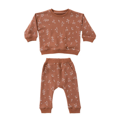 Baby Western Print Pattern Long Sleeve Casual Hoodie Sets Home Clothes