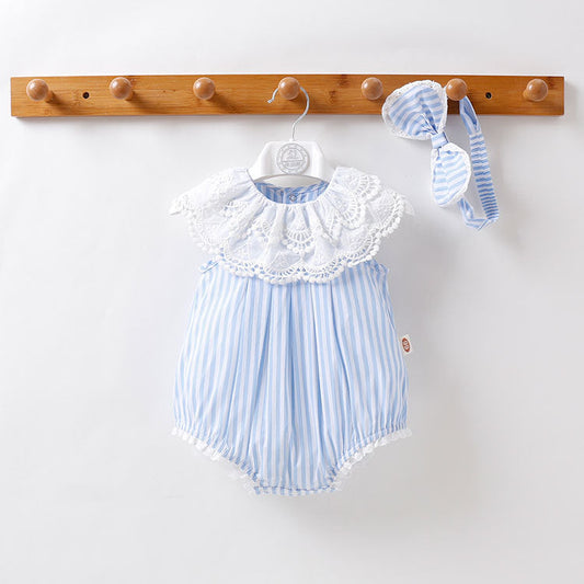 Baby Girl Stripped Pattern Ruffles Collar Onesie