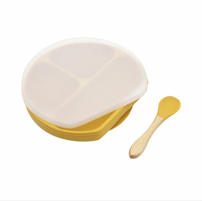 Baby Silicone Compartment Plate With Wooden Spoon